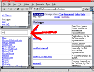 Javadoc search applet screenshot